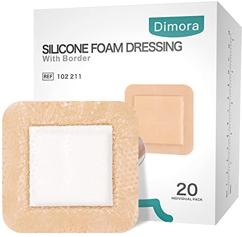 Dimora Silicone Foam Dressing with Border 20 Pack Adhesive 4x4 Waterproof Wound Dressing Bandage for Wound Care