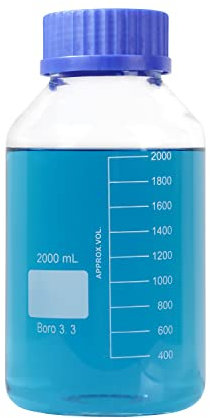 Pastein 1 Piece 2000ml Borosilicate Glass Wide Mouth Graduated Round Reagent Media Storage Lab Glass Bottle with GL80 Blue Screw Cap