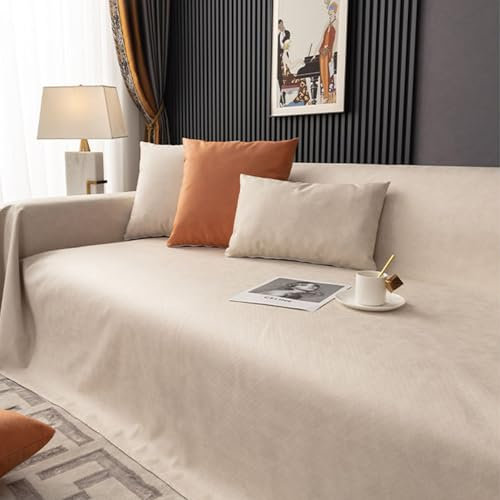 VanderHOME Sofa überzug Möbel Abdeckung für Verschütten Sofabezug Wasserabweisend Antirutsch Sofa Abdeckung Stretch Sofa Protector Sofaüberwurf Schutz vor Haustier Katze Hunde210*340cm-Beige