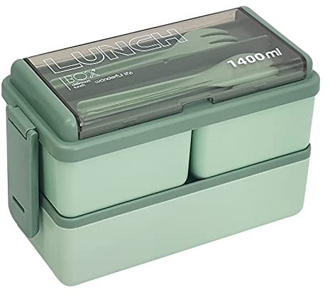 Kyaoayo Lunchbox Mit Fächern - BPA-Frei, 3 Fächer, Mit Geschirr, Meal Prep Box für Studenten, Erwachsene - Perfekt für Schule, Arbeit, Picknick, Reisen (Grün), KY230710025