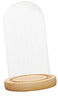 Campana Di Vetro Con Base in Legno, Cupola in Vetro Cloche Campana Base in Legno Rotondo Tavolo,Esposizione Centrotavola in Vetro Trasparente, per Artigianato Floreale,Oggetti D’antiquariato, 12x28 cm