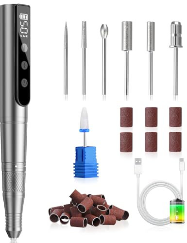 Coovee Nagelfräser, 35000u/Min Elektrische Nagelfeile Profi Maniküre und Pediküreset mit LCD-Anzeige, 7 in 1 Kabellose Wiederaufladbare Fräser für Gelnägel und Acrylnägel, Entfernen von Hornhaut