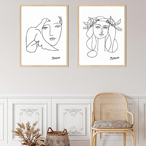 Dittelle Picasso-Friedenstaube, abstrakte Schwarz-Weiß-Linienkunst, Kopf einer Frau, Gemälde, Leinwanddruck, Poster, Bild, Wand, Wohnzimmer, 50 x 70 cm, 2 Stück, rahmenlos