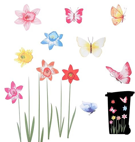 sdhiiolp Autocollants pour poubelles à roulettes, motif floral, résistant aux intempéries, autocollants décoratifs pour mur, porte, réfrigérateur, poubelle autocollante