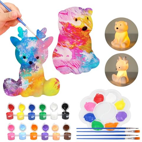 SYAKZK 2STK Katze Bemalen Malset Bastelset Katze Nachtlicht Dinosaurier Bastelset Erwachsene Kreative Set Geschenke Kinder Mädchen Bastelset Kinder 5 6 7 8 9 10 11 12 Jahre