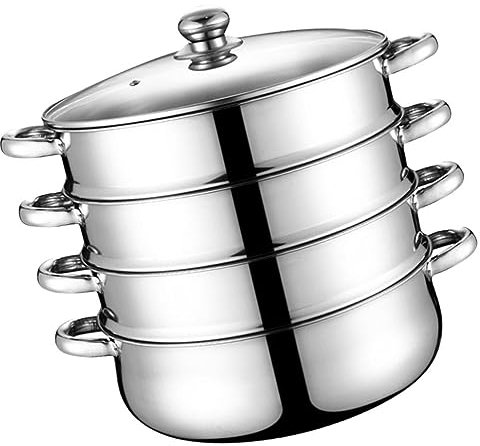 Housoutil Olla De Vapor De Cuatro Capas Olla, Olla grande para sopa de vapor de metal, olla tamalera grande a vapor De Acero Inoxidable Fondo Grueso Para Cocinar Verduras Mariscos Sopas Guisos