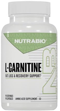 NutraBio L-Carnitine Capsules – Fat Burner for Energy, Endurance & Recovery – Boost Fat Metabolism, Support Weight Loss & Workout Performance – Amino Acid Supplement- 500mg, 90 Capsules