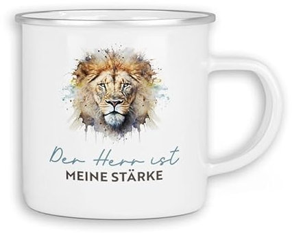 Christliche Emaille Tasse | Blechtasse Campingbecher Geschenk für Christen | Der Herr ist meine Stärke