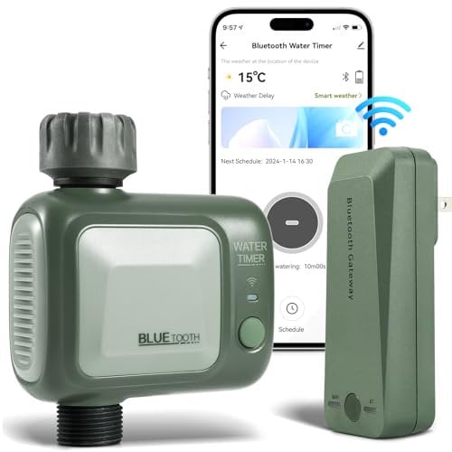 Kazeila Water Timer Programador Riego WiFi,Temporizador Riego Automatico con App, Retraso por Lluvia, WLAN 2.4GHz, Control de Voz Alexa para Jardín Rociadores