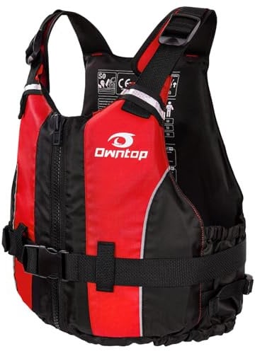 Owntop Schwimmhilfe Erwachsene, Schwimmjacke aus Schaumstoff mit Schrittgurt und Innentasche Unisex, Auftriebsweste für Sup Kajak Angeln Segeln Kanu - Rot XS/S