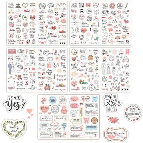 KOBOKO 266 Sticker Hochzeit, Sticker Hochzeit Gästebuch, Hochzeit Aufkleber für Gästebuch, Fotoalbum, Geschenk - Herzliche Deko für Hochzeiten (Deutsch&Englisch, Rosa Stil)
