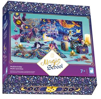 Janod - Coffret Multi-Activités - Magic School - 11 Réalisations - Thème Sorcières - Kit Loisir Créatif DIY Enfant - Apprentissage Dextérité et Concentration – Dès 7 Ans - J09111