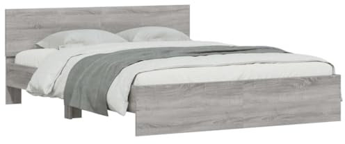 vidaXL Bettgestell, Bettrahmen mit Lattenrost, Bett Gästebett mit Kopfteil LED-Beleuchtung, Doppelbett Schlafzimmerbett Schlafzimmermöbel, Grau Sonoma 160x200cm