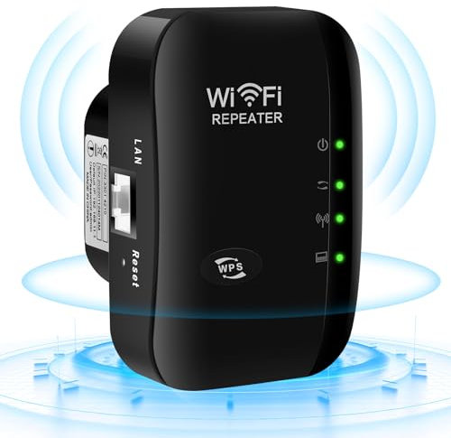 WLAN Repeater mit 300 Mbps - WLAN Verstärker WiFi Extender Booster 2,4GHz WiFi Extender mit Repeater/AP Modus und WPS-Funktion Internet Verstärker bis zu 3000qm und 30 Geräte (schwarz)