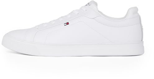 Tommy Hilfiger Court Sneaker Hombre Icon Flag Essential de Piel, Blanco (White), 42