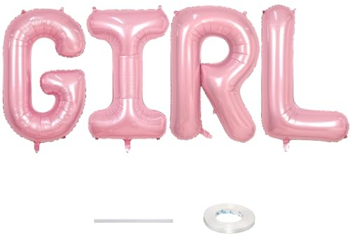 40 Inch Pastel Pink GIRL Balloons, Large Pearl Pink Girls Balloon Letters, Light Pink GIRL Mylar Banner Sign Alphabet Balloon for Girls Birthday Baby Shower Gender Reveal Party Decoration Supplies