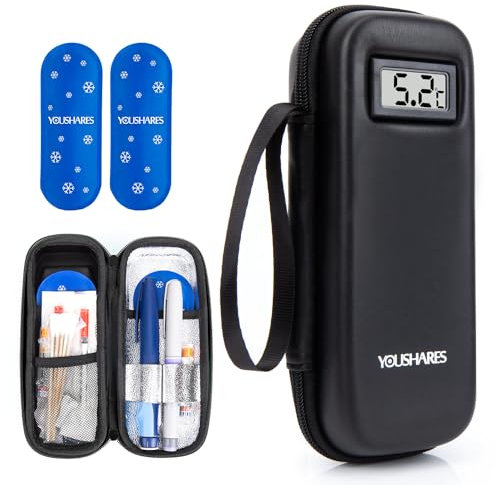 YOUSHARES Bolsa enfriadora para insulina con 2 Bolsas de Hielo refrigerado TSA, Mini Enfriador de medicamentos para Viajes, Estuche Aislado para insulina y Otros Accesorios, Bolso diabético (Negro)