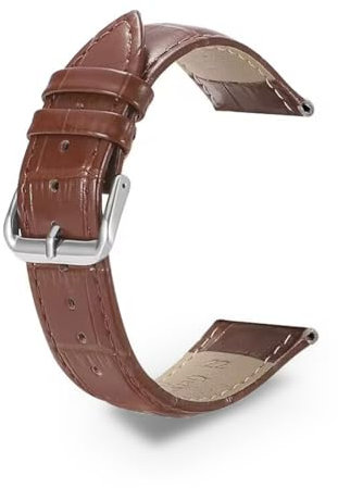 PRUOAVY Leder Uhrenarmband Krokodilmuster, Eleganter Kalbsleder Uhrenarmband mit Schnellverschluss, Unisex, 22 Millimeter, Braun