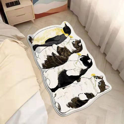 POPUPWAVE Teppich Waschbar für Schlafzimmer 40 x 120 cm, Niedlicher und lustiger Kinder-Teppich, modern, Bedruckt, weiß, unregelmäßige Form für Eingangsbereich(DREI Hunde) (Pinguine)