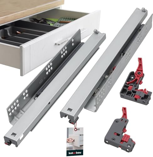 KOTARBAU® 3D Glissières de tiroir à montage au sol Extension totale Fermeture amortie Softclose 400 mm Tiroir coulissant en acier Rails télescopiques Montés en dessous (1 paire / 2 pièces)