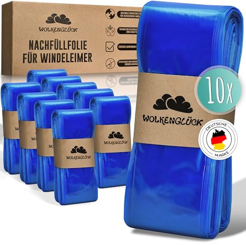 WOLKENGLÜCK® Windeleimer Nachfüllfolie [5er-Set in XXL-Länge] - kompatibel mit Windeleimer Nachfüllkassetten von Tommee Tippee, LittyCat, Chicco, Spross & Co. - reißfest & geruchsdicht