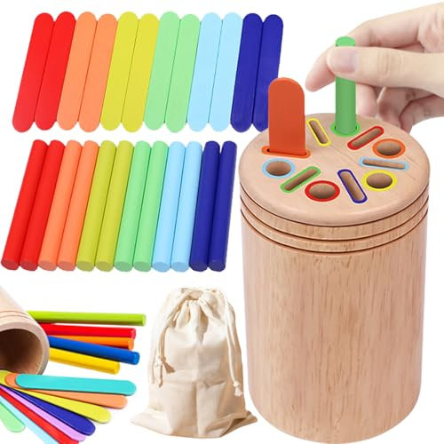 LETTERASHQP Farbsortierspielzeug Sortierspiel ab 1 Jahr Holz Hölzernes Lernspielzeug Holzspielzeug ab 1 Jahr Farben Sortierspiel Holzspielzeug Sensorik Spielzeug Holzstäbchen Eisstiele Sholz