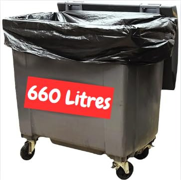 Sac Poubelle 660 Litres X 50 | Housse Protection Conteneur 660L | Sacs Housses 660 Litres Noir | Tous Types Déchets et Ordures | Epaisseur 30µ | Anti Fuites et Anti Salissures