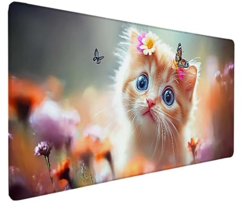 Tappetino Mouse Giallo Tappetino Gaming XXL 1200x600MM, Tappetino Scrivania Gatto Tappetino Mouse Grande Waterproof Antiscivolo, Bordi Cuciti Tappetino per Mouse per Ufficio e Gaming T-1