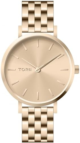 TORII Damenuhr Roségold Edelstahl - rund Quarz L34LB.UL Edelstahlarmband Strichindizes wasserdicht 50 m