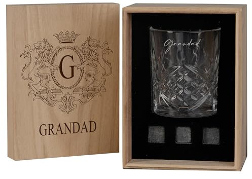 ukgiftstoreonline Personalised Whisky Gift Set with Engraved Wooden Box, 3 Whisky Stones, Tumbler Glass