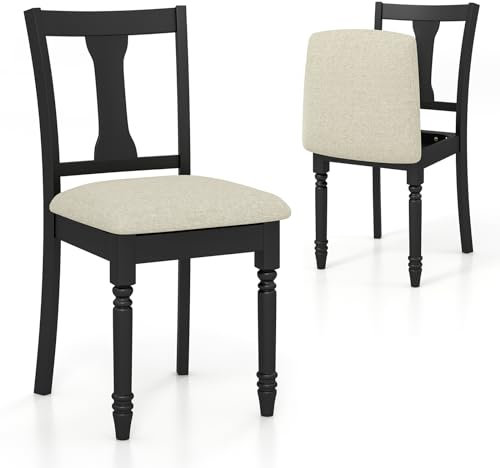 Set mit 2 gepolsterten Esszimmerstühlen mit Beinen aus Akazienholz, gepolsterte Sitze, versteckter Stauraum, 160 kg Tragkraft, ideal für Küche oder Wohnzimmer, Akzentstühle (Schwarz + Beige)