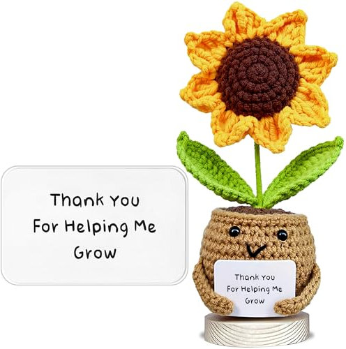 Teacher Gifts - Positive Sunflower Doll Crochet Hanging Ornaments with Card - Cute Teacher Appreciation Gifts - Thank You For Helping Me Grow Teacher Gift from Student - Birthday, Graduation Presents