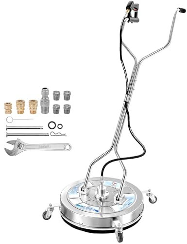 FIXFANS 24 Pressure Washer Surface Cleaner with Dual Handle, 4 Wheels, Stainless Steel Power Wash Surface Cleaner Attachment, 4500 PSI Pressure Washer Accessory for Driveway Sidewalk Patio Cleaning