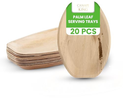 Canape King 20pcs Palm Leaf Serving Trays 34x23cm | Oval Biodegradable Platters | Eco-Friendly Party Trays