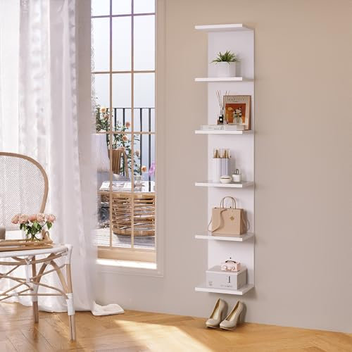 SONNI Wandregal, Regal, Standregal, 6-Fach Bücherregal, frei stehend, Starker Stauraum für Bücher, Filme, Küchenutensilien, Industrielles Design für Wohnzimmer, Büro, Küche, Weiß, 30x24.8x160cm.