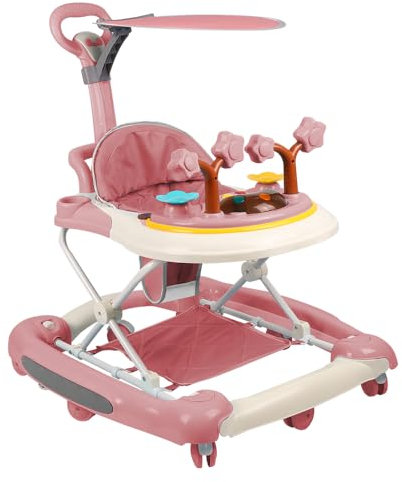 Girello per bambini 5 in 1, spinta pieghevole con musica, altezza regolabile in 5 posizioni, ciotola per alimenti staccabile, girello per neonata, 6-18 mesi, 67 x 75 x 85 cm, rosa