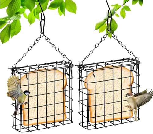 Pack of 2 Metal Fat Ball Holder, Hanging Bird Feeder for Wild Birds, Wire Mesh Feeder House, Weatherproof, Square Suet Feeder for Garden, Balcony, Outdoor Use