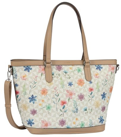 Gabor Meria Flower Damen Shopper Umhängetasche Reißverschluss Groß Floral Weiß