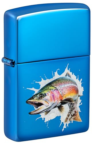 Zippo Windproof Lighter, Jumping Fish, High Polish Blue, Colour Image, Refillable, Reusable, Windproof Design, Gift Box, Made in USA