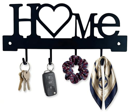 Onperpoe Key Holder for Wall Black Metal Key Hooks Wall Mounted with 4 Hooks for Daily Organization Iron Key Hangers for Wall Sturdy Key Rack for Entryway Heavy-Duty Key Hook for Living Room (A)