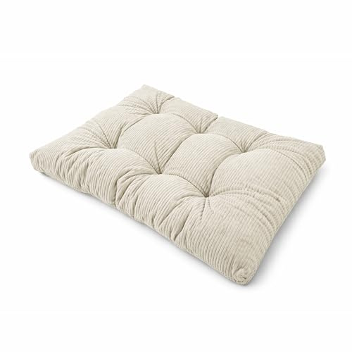 POKAR Palettenkissen Sitzkissen 120x80x12 cm aus Cordstoff | Gestepptes Sitzpolster für Europalettenmöbel | Loungekissen für Palettensofa und Gartenmöbel | Oeko-TEX | Made in EU | Elfenbein