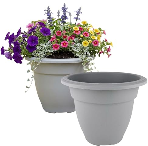 Shop4allsorts 2 x Large Grey 45cm round bell plant pot - plastic plant pot - large sized indoor and outdoor garden planter - traditional bell shape pot - herb, flower shrub planter.