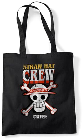 One Piece Straw Hat Crew Logo Borsa Tote Riutilizzabile per Spesa e Viaggi, Bianco