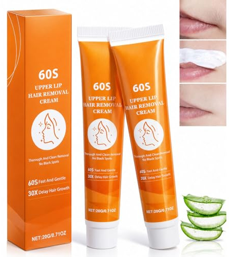 2Pcs Facial Hair Removal Cream for Women, Facial Depilatory Cream, Gentle for Upper Lip, Chin & Face Hair Remover, Depilatory Cream for Smooth Skin, Delays Regrowth, Safe for All Skin Types