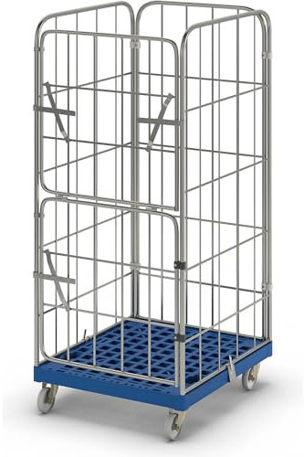 ESB | Rollbehälter MODULAR | Kunststoff-Rollplatte | Gitter 4-seitig | Platte dunkelblau