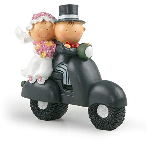 Mopec Figura per Torta Coppia di sposi Pit & Pita in Moto, Resina, Bianco, 17 cm