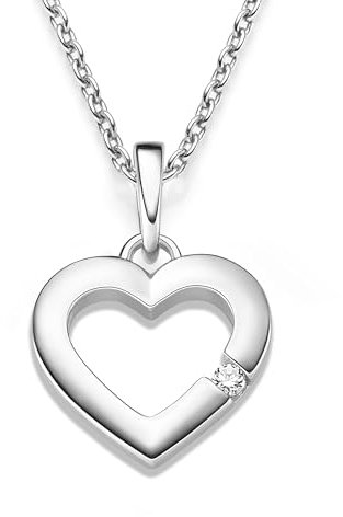 Herzkette Silber 925 I Halskette Damen Kette mit Herzanhänger und Zirkonia Stein I Echtsilber Anhänger Echt Silberkette mit Herz für Frauen Schmuck Geschenk für Sie Frau Mama Freundin Ehefrau Mutter