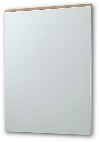 Stella Trading RENO Wandspiegel Weiss Hochglanz / Buche - hochwertiger, pflegeleichter Spiegel für Flur & Garderobe - 65 x 88 x 4 cm (B/H/T)