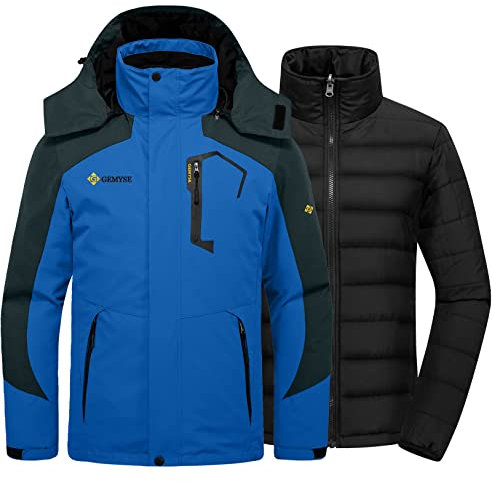 GEMYSE Herren Skijacke 3-in-1 Wasserdicht Winterjacke Winddicht Isoliert Pufferjacke mit abnehmbarem Innenfutter(Himmelblau,M)