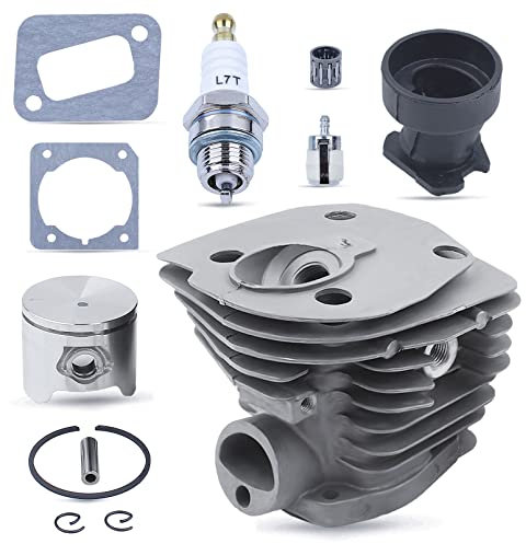 44MM Nikasil Plated Chainsaw Piston Cylinder Gasket Replacement Parts Kit for Husqvarna 350 351 353 346XP with Intake Manifold Needle Bearing Spark Plug